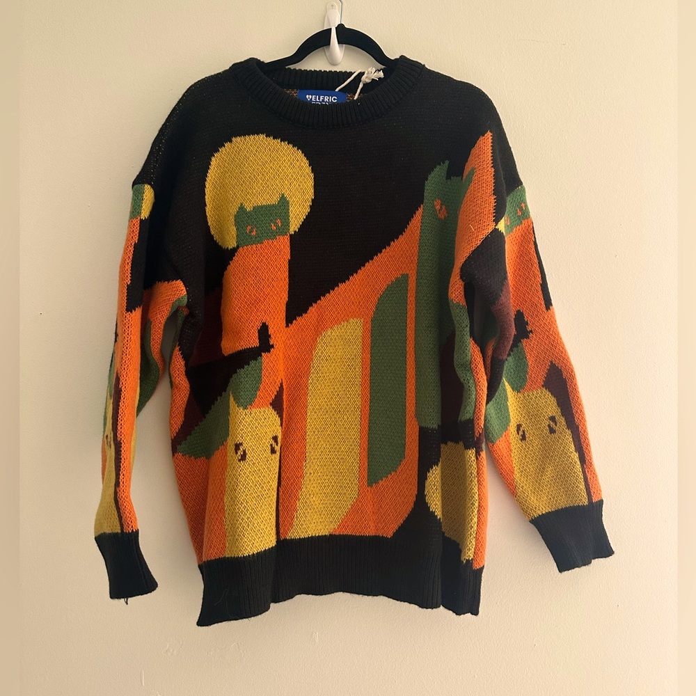 Aelfric Eden Graphic Sweaters Color Blocking Vintage Oversized  Knit Pullover - Picture 3 of 8
